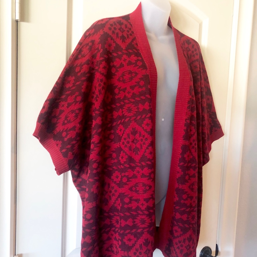 Altar'd State Boho Southwestern Red Cardigan | Festival Layering Knit Kimono M/L
